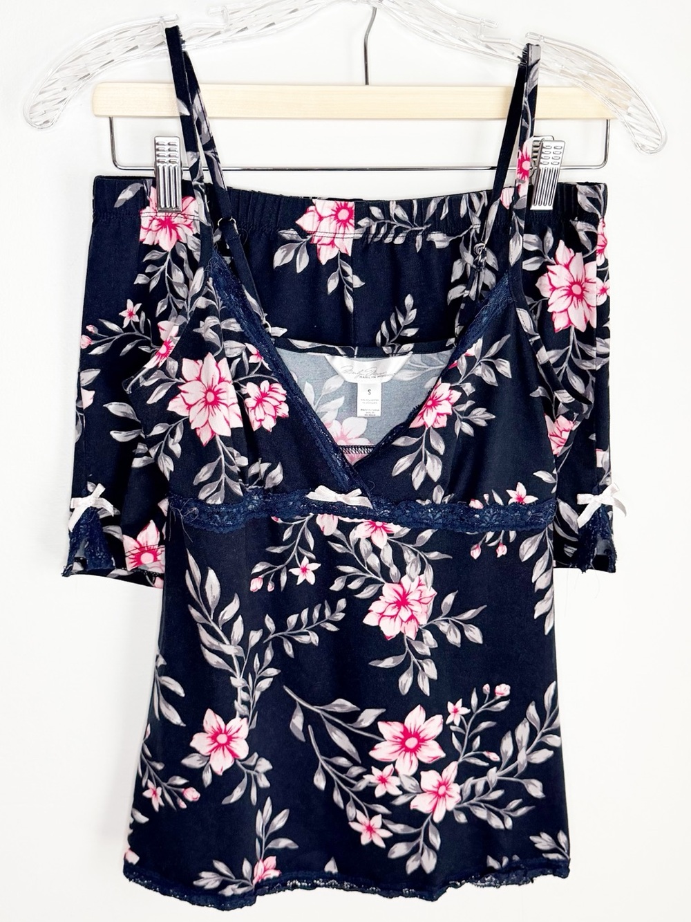 Marylin Monroe Navy w/Pink Floral Lace-Trim Sleep Cami & Shorts Set